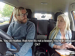 Busty driving student MILF public fucked outdoor in car