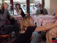 Food fetish slut deepthroats in public before mouth jizzed