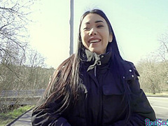 Asian slutty babe POV fucked outdoor for good money