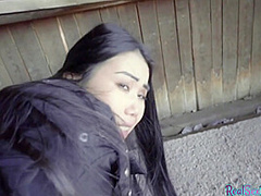 Asian slutty babe POV fucked outdoor for good money