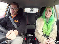 Driving student MILF public fucked in car outdoor by tutor