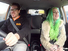 Driving student MILF public fucked in car outdoor by tutor