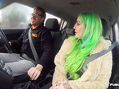 Driving student MILF public fucked in car outdoor by tutor