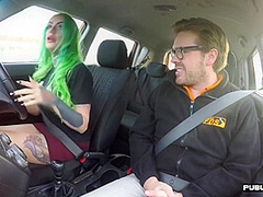 Driving student MILF public fucked in car outdoor by tutor