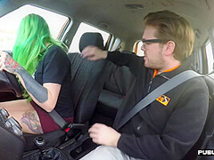 Driving student MILF public fucked in car outdoor by tutor