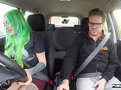 Driving student MILF public fucked in car outdoor by tutor