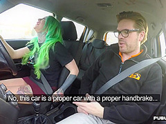 Driving student MILF public fucked in car outdoor by tutor