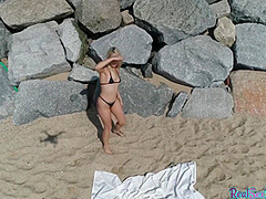 Public reality amateur slut POV fucked on the beach