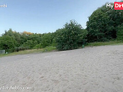 MyDirtyHobby - Naughty BusenBambi Gets On Her Knees & Swallows Her Bf's Big Hard Dick Outdoors