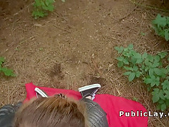 Pretty blonde fucks till facial outdoor