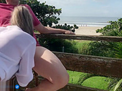 Outdoor sex in the bar stool on balcony, beach - anal ending