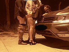 Cuckold filmed his wife fucked by stranger at a parking lot