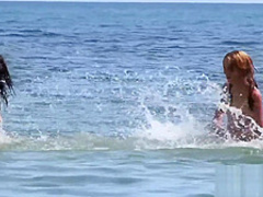 Naked teen nudist group out on beach naturists exercise undressed outdoors