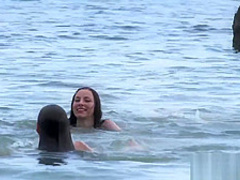 Naked teen nudist group out on beach naturists exercise undressed outdoors