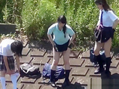 Uniformed Asian Sluts Pee Outdoors