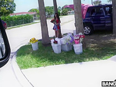 Frisky teen brunette got down and dirty with a stranger, in the back of his van