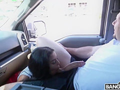 Charismatic brunette, Sophia Leone is having sex in a public place, in the middle of the day