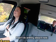 Bosomy bigass babe in black stockings fucked in cab outdoor
