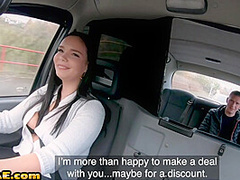 Bosomy bigass babe in black stockings fucked in cab outdoor