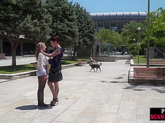 Public 3some fucked slut facial jizzed by big cock fellows