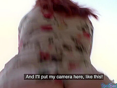 Ginger slut fucked in hairy pussy in POV in outdoor session