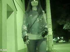 Jeny Smith goes in a club with simless transparent leggings. Teasing a stranger in public place