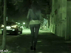 Jeny Smith goes in a club with simless transparent leggings. Teasing a stranger in public place