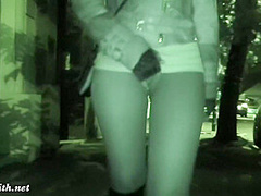 Jeny Smith goes in a club with simless transparent leggings. Teasing a stranger in public place