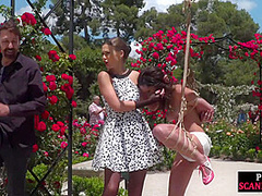 BDSM naked babe public whipped and exposed outdoor