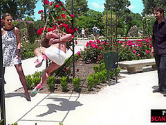 BDSM naked babe public whipped and exposed outdoor