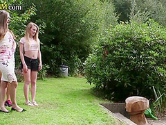 CFNM group public BJ and HJ by femdom babes outdoor