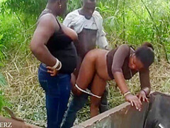 Black Power Man And Black Power Ladies Doing It In An Uncompleted And Bush 6 Min