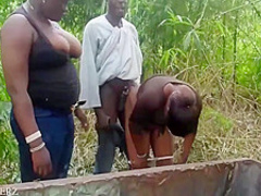 Black Power Man And Black Power Ladies Doing It In An Uncompleted And Bush 6 Min