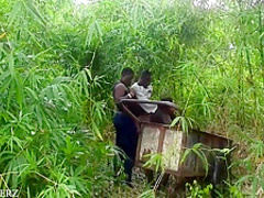 Black Power Man And Black Power Ladies Doing It In An Uncompleted And Bush 6 Min
