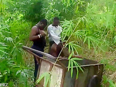 Black Power Man And Black Power Ladies Doing It In An Uncompleted And Bush 6 Min