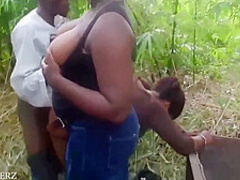 Black Power Man And Black Power Ladies Doing It In An Uncompleted And Bush 6 Min