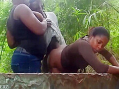Black Power Man And Black Power Ladies Doing It In An Uncompleted And Bush 6 Min
