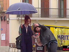 Female servant whipped outdoor by redhead femdom lady