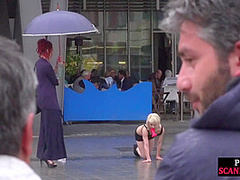 Female servant whipped outdoor by redhead femdom lady