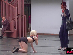 Female servant whipped outdoor by redhead femdom lady