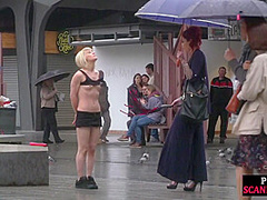 Female servant whipped outdoor by redhead femdom lady