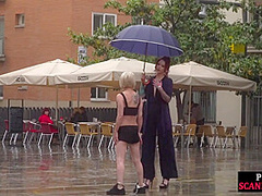 Female servant whipped outdoor by redhead femdom lady