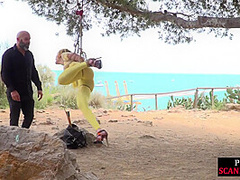 Public whore suspension bondage exposed with buttplug in ass