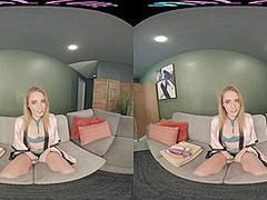 Cute blonde orgasms with her toys in virtual reality
