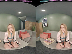 Cute blonde orgasms with her toys in virtual reality