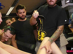 BDSM slut public 3some DP fucked n whipped in front of crowd