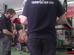 Public humiliated slut whipped and fucked in front of crowd