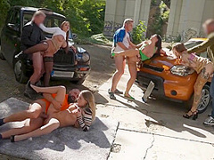 Hot Orgy With Depraved Chicks Right On The Street - Eden Ivy, Rebecca Volpetti And Steve Q