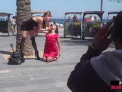 Submissive babe exposed outdoor in public by domina