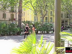 Submissive babe exposed outdoor in public by domina
